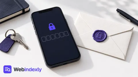 A phone with blank code placeholders beside a lock and recovery envelope.