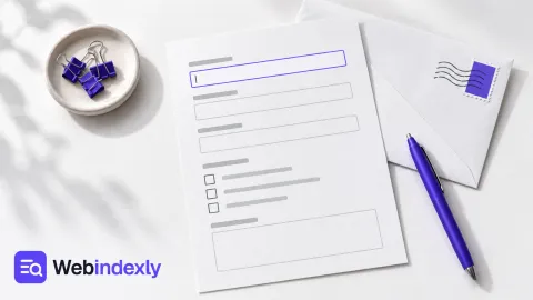A blank paper form with empty fields, checkboxes and a reply envelope.