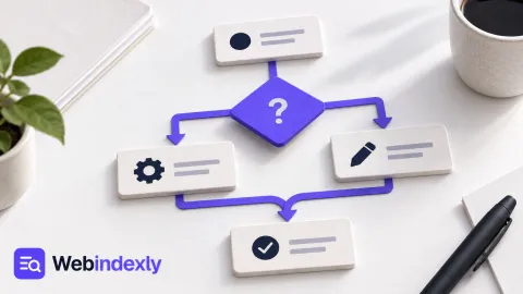 Paper flowchart with a violet decision diamond and branching connectors.