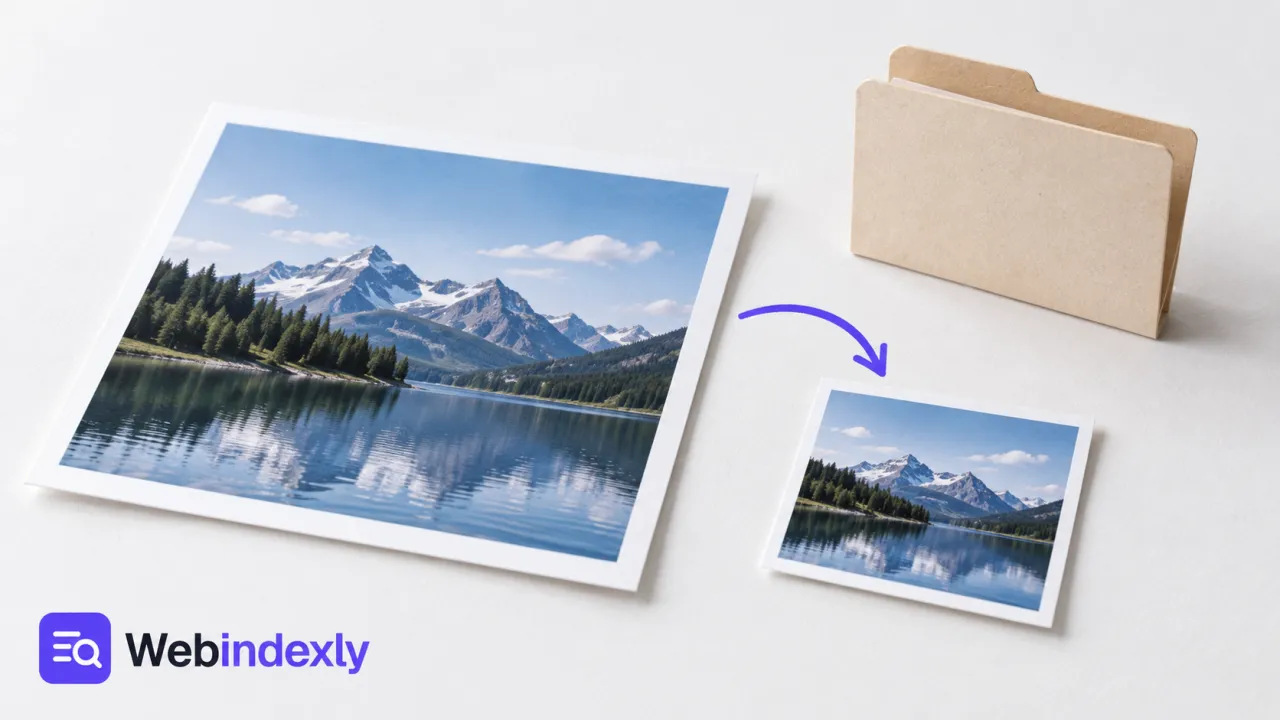 Matching landscape pictures and file sheets representing image compression.