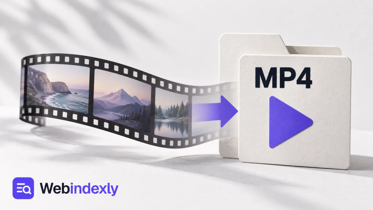 A filmstrip and an MP4 file folder representing video conversion.