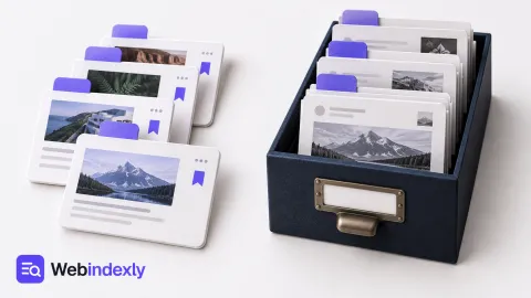 Saved-page cards beside a sturdy drawer of archived page copies.