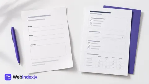 A flowing blank form beside a structured form and response-grid sheet.