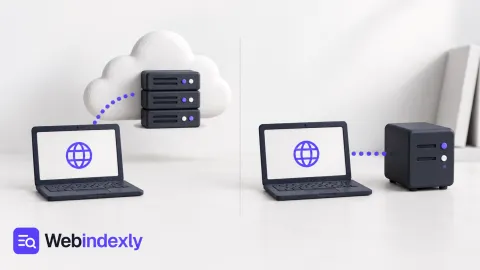Website monitors paired with a distant server and a nearby local server.