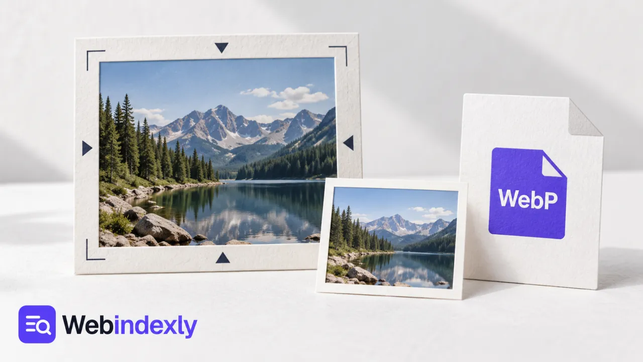 A landscape picture in a sizing frame beside a smaller copy and a WebP sheet.
