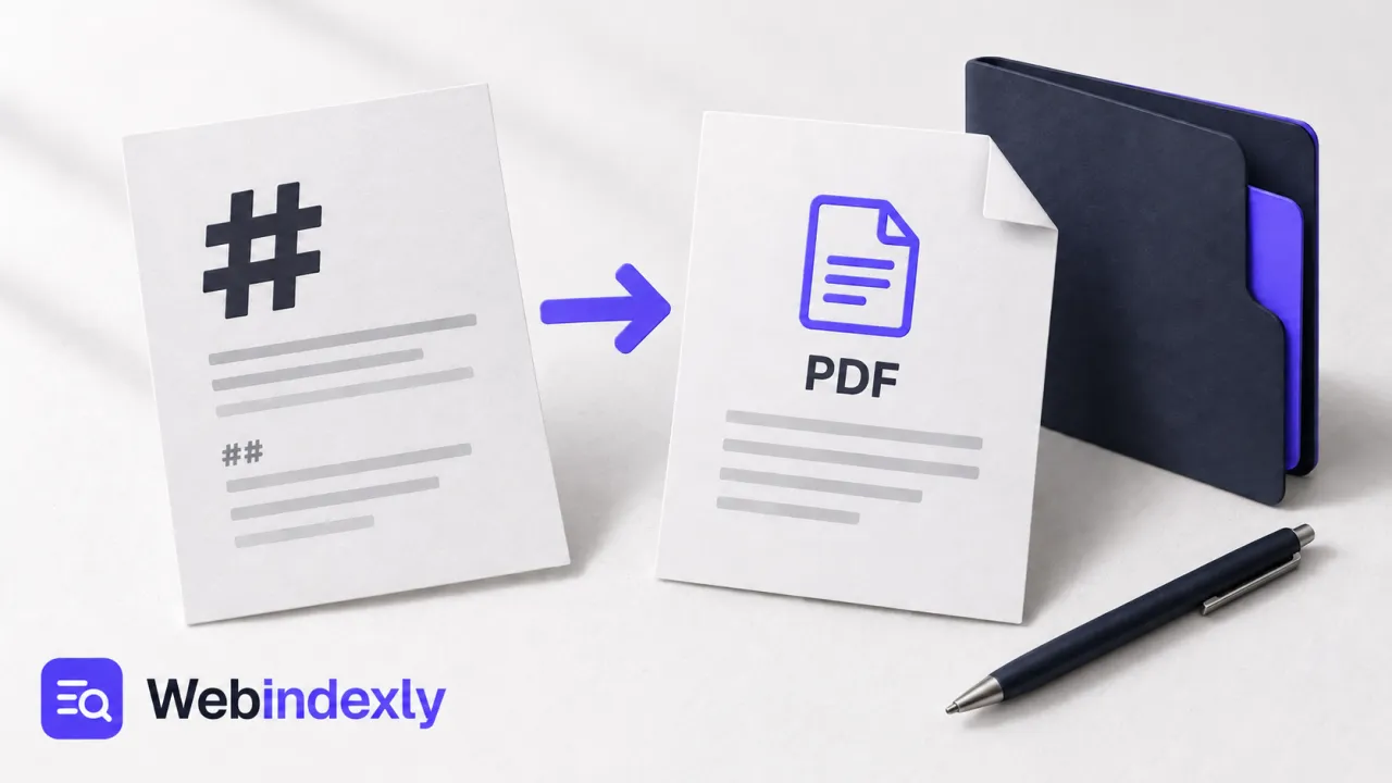 A Markdown page connected to a finished PDF document.