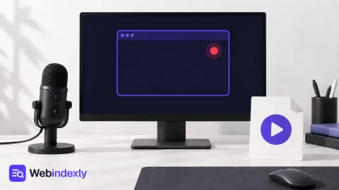 A monitor, microphone and saved video card representing a window recording.