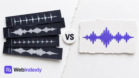 Layered paper audio tracks beside a single sound wave.