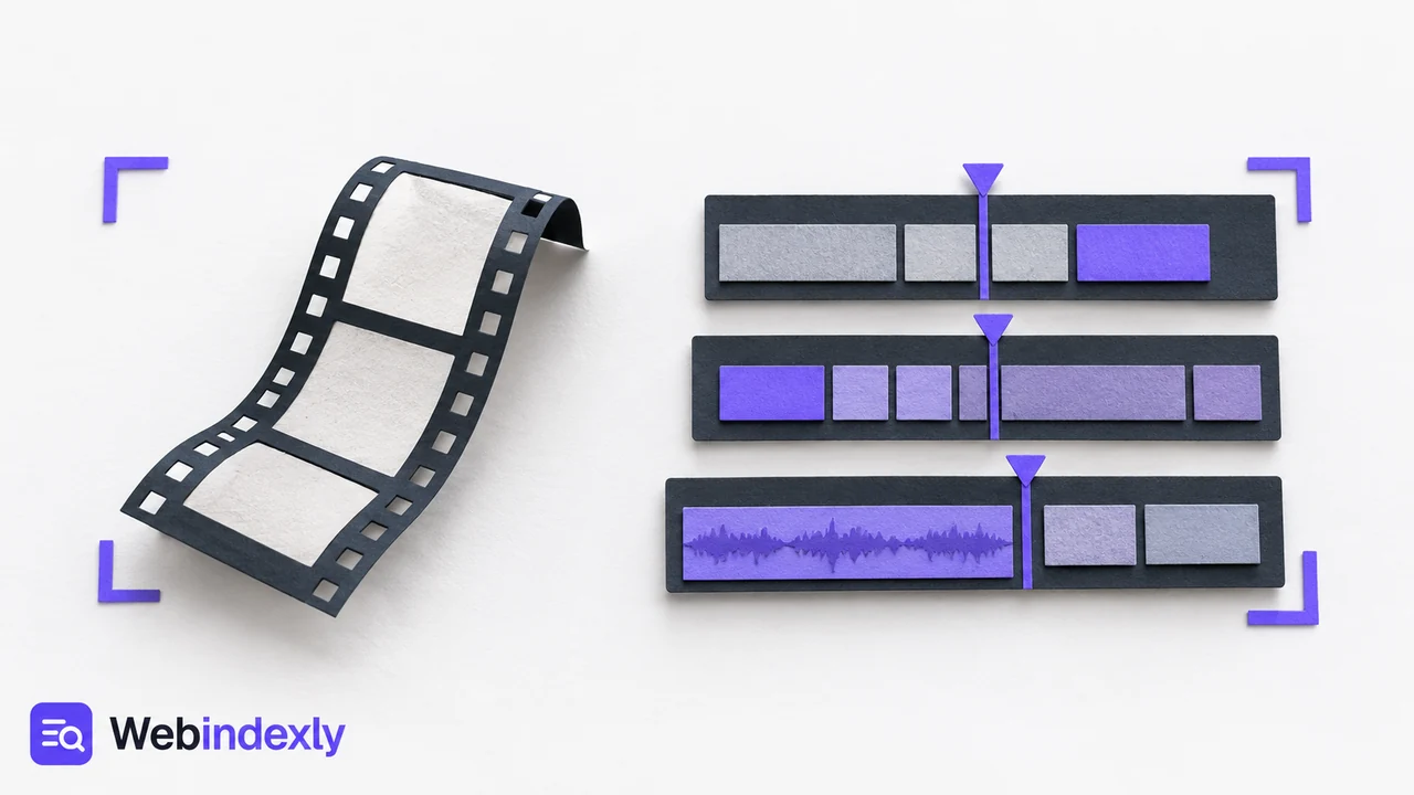Simple paper film strip beside layered editing tracks.