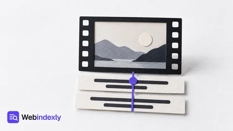 Paper video frame with aligned subtitle strips and timing marker.