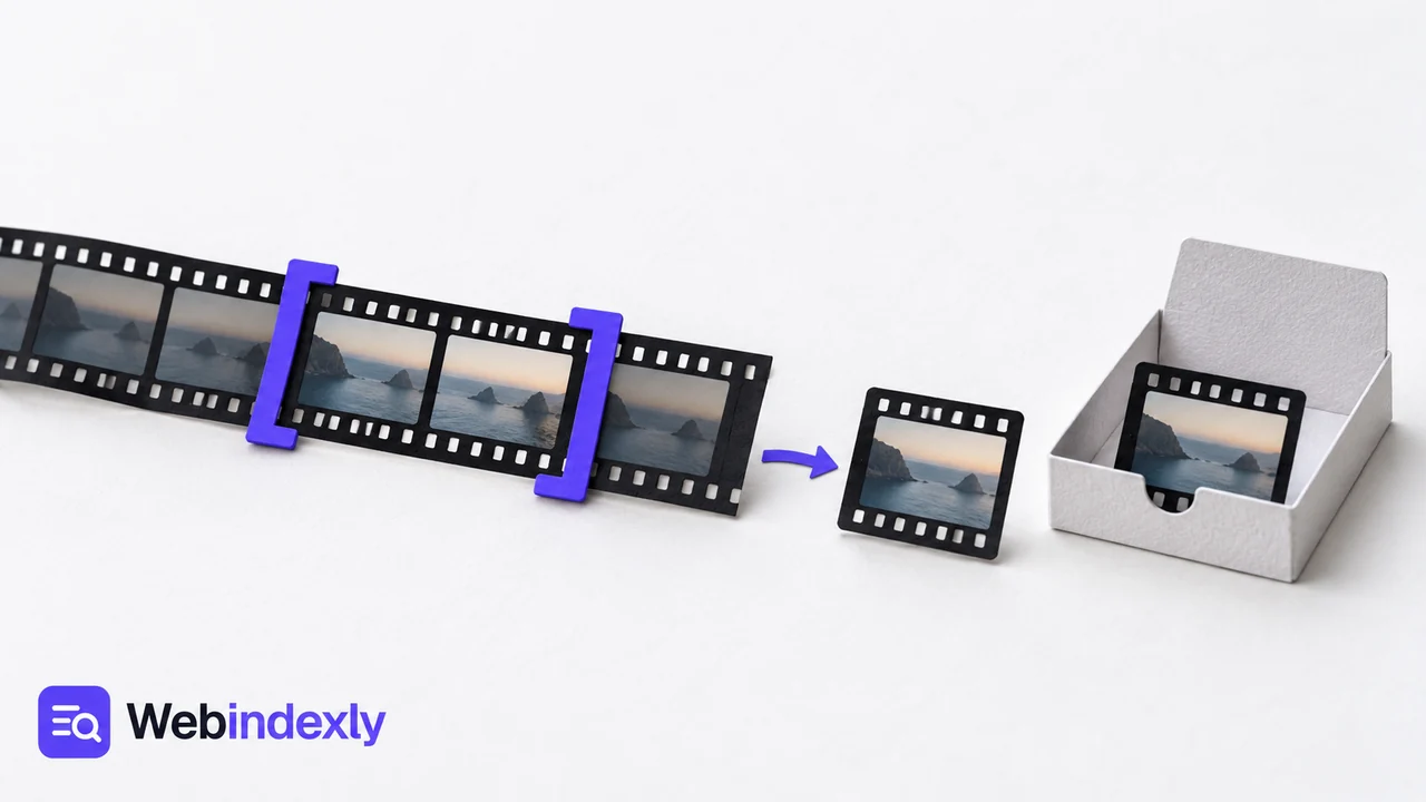 Paper film strip with trim brackets and an exported clip.