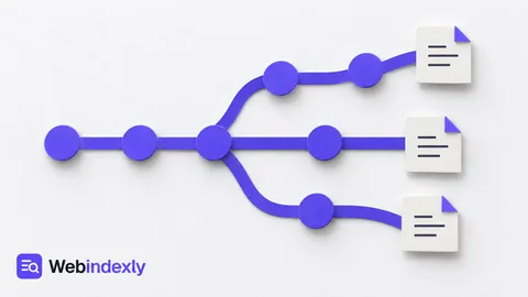 A violet commit line branching into three document paths.