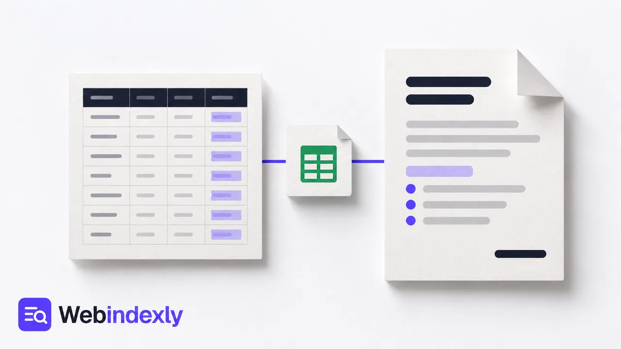 Two paper worksheet layouts connected by a spreadsheet file tile.
