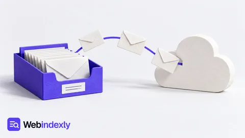 A local mail tray connected by envelopes to a cloud-shaped paper panel.