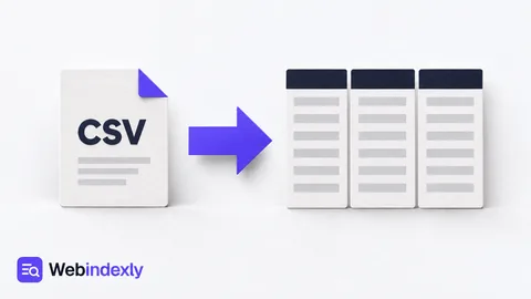 A CSV file card and arrow leading to neatly separated data columns.
