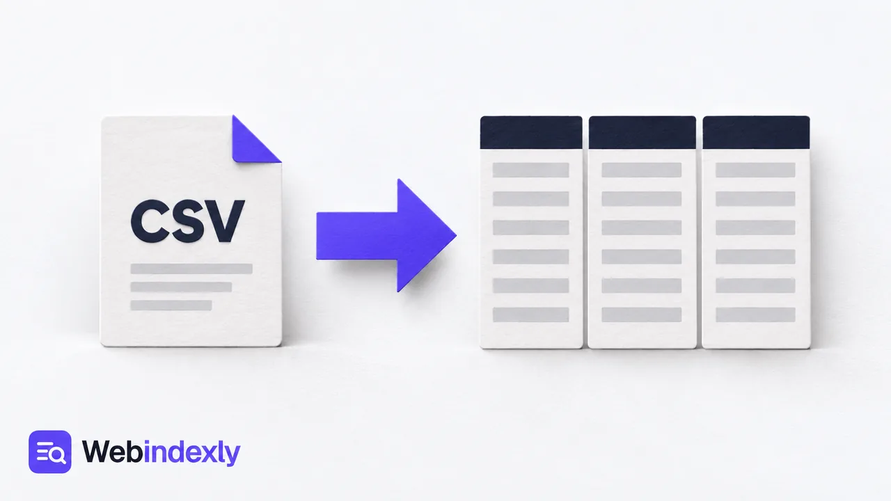 A CSV file card and arrow leading to neatly separated data columns.