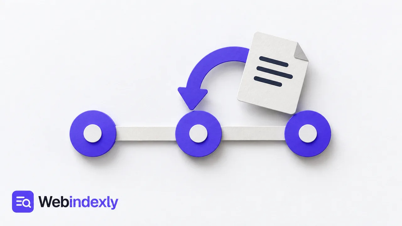 A document and curved arrow returning to an earlier commit marker.