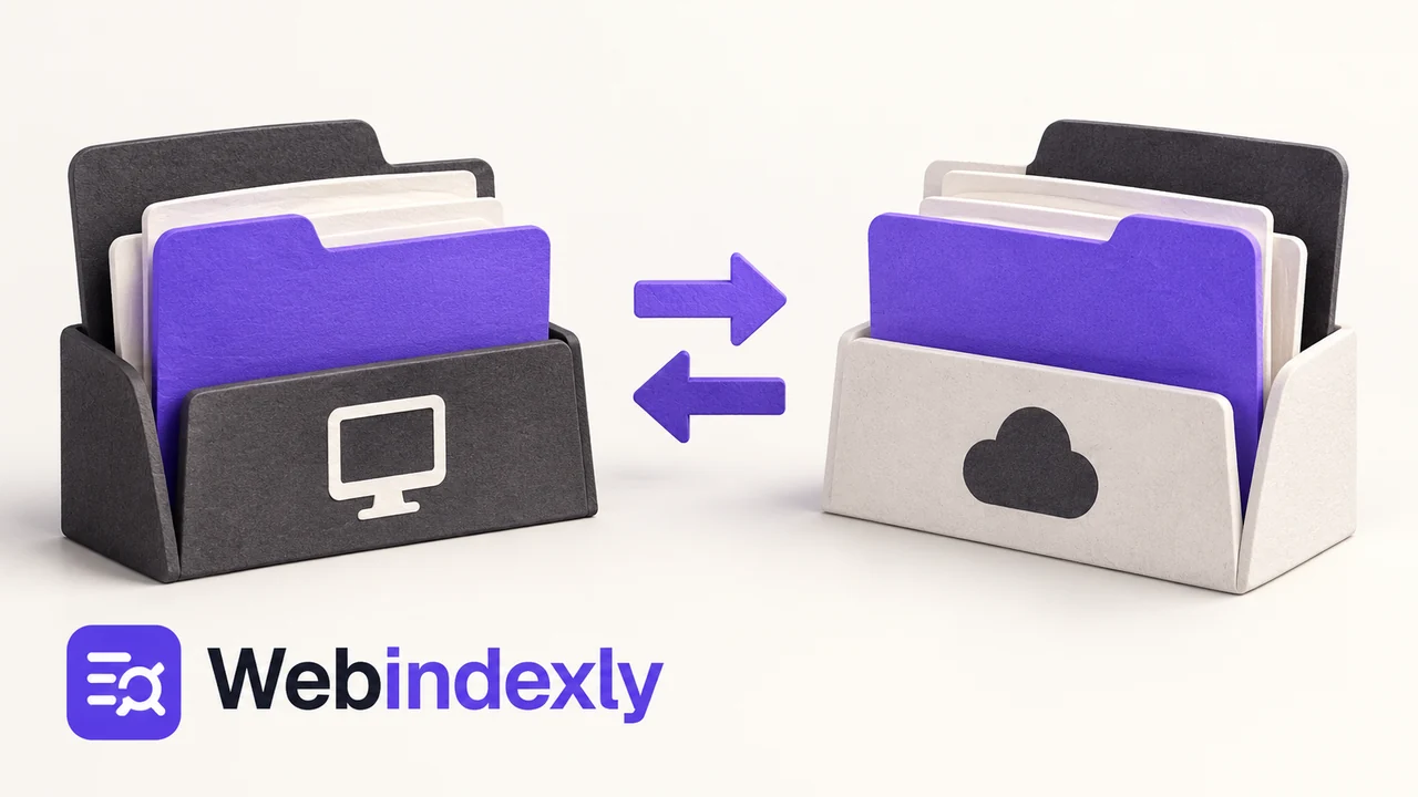 A commander-like pair of file panes represented as paper folder racks facing a second local-and-remote folder pair.