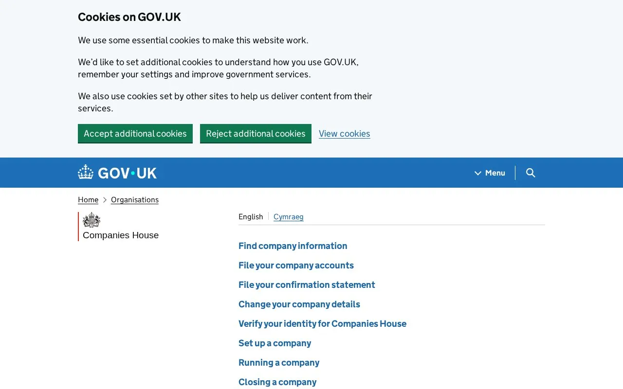 Companies House homepage screenshot