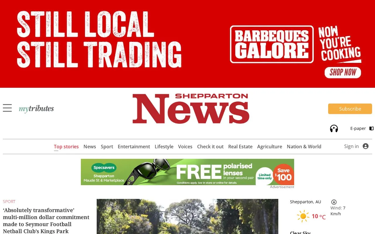 Shepparton News homepage screenshot