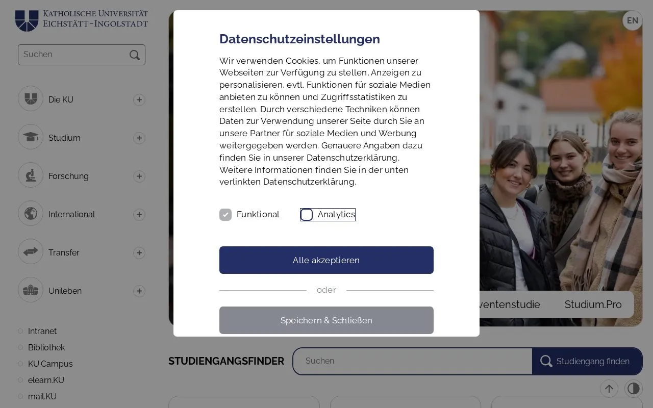 Katholische Universitat Eichstatt-Ingolstadt homepage screenshot