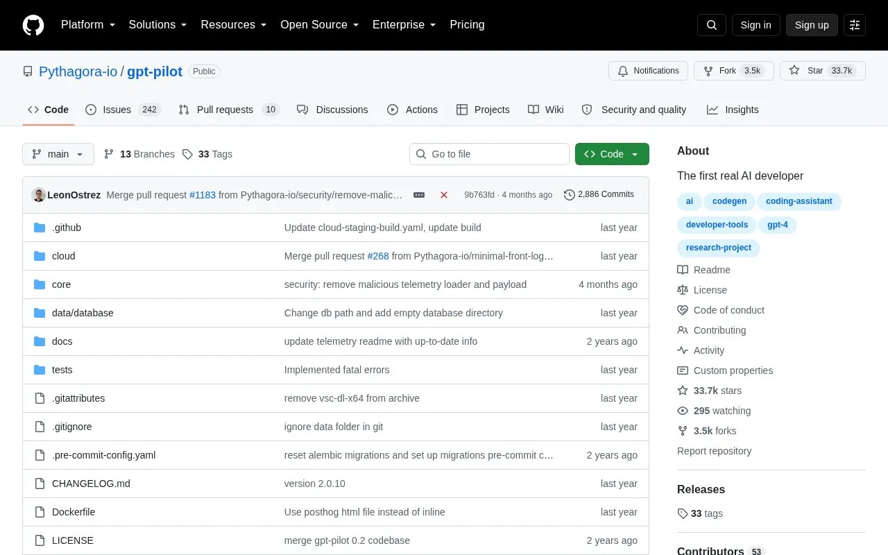 GPT Pilot homepage screenshot