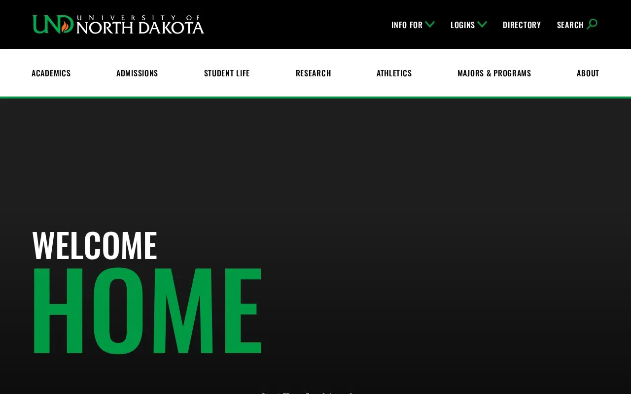 University of North Dakota homepage screenshot