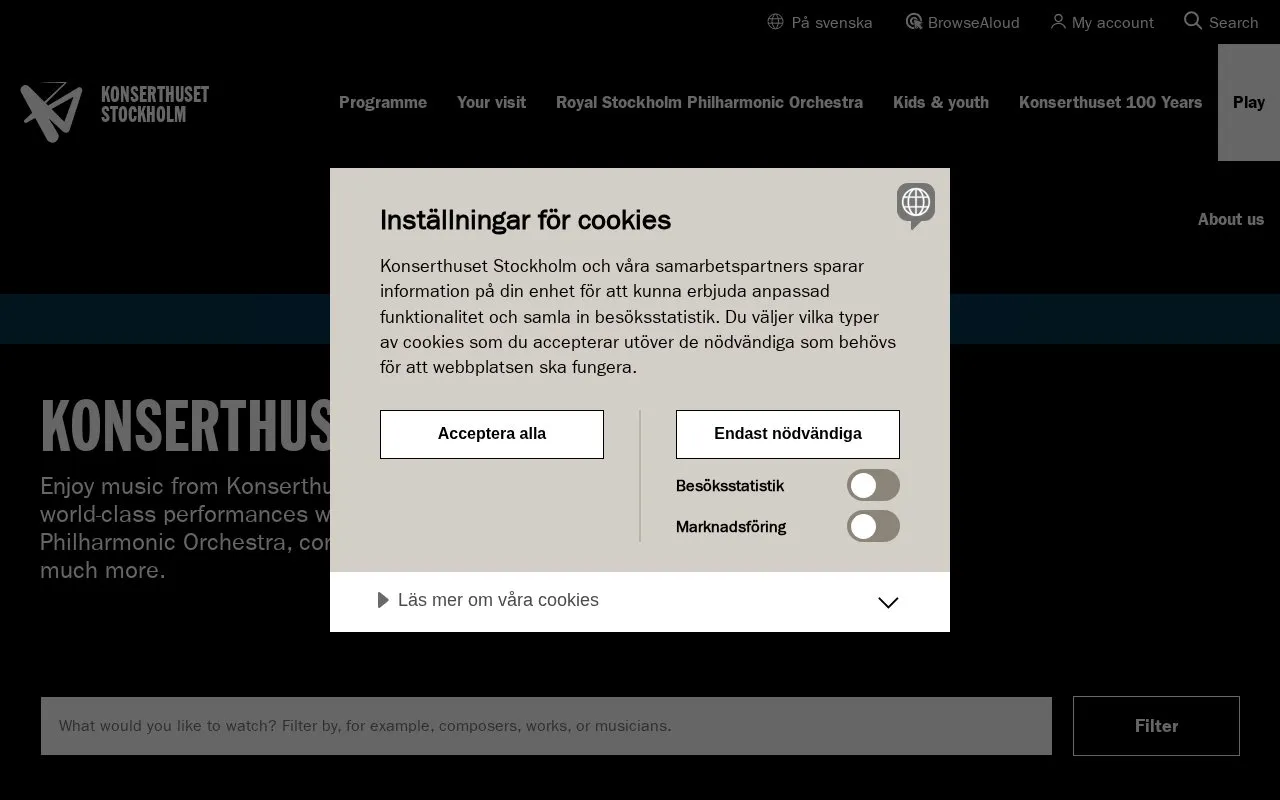 Konserthuset homepage screenshot