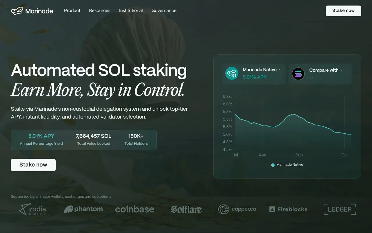 Marinade Liquid Staking homepage screenshot
