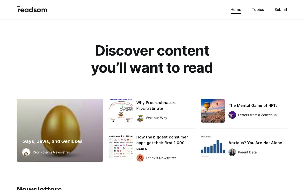 readsom homepage screenshot
