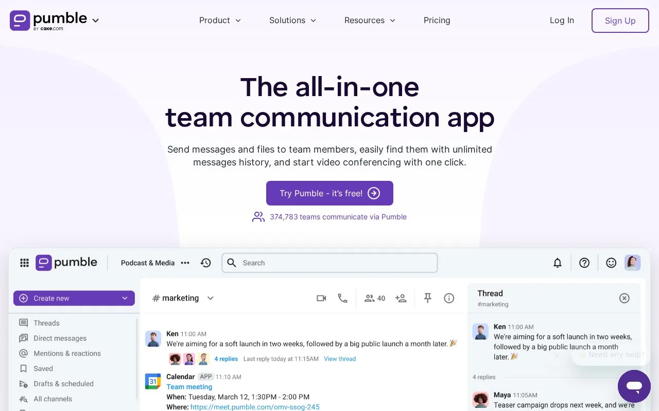 Pumble homepage screenshot
