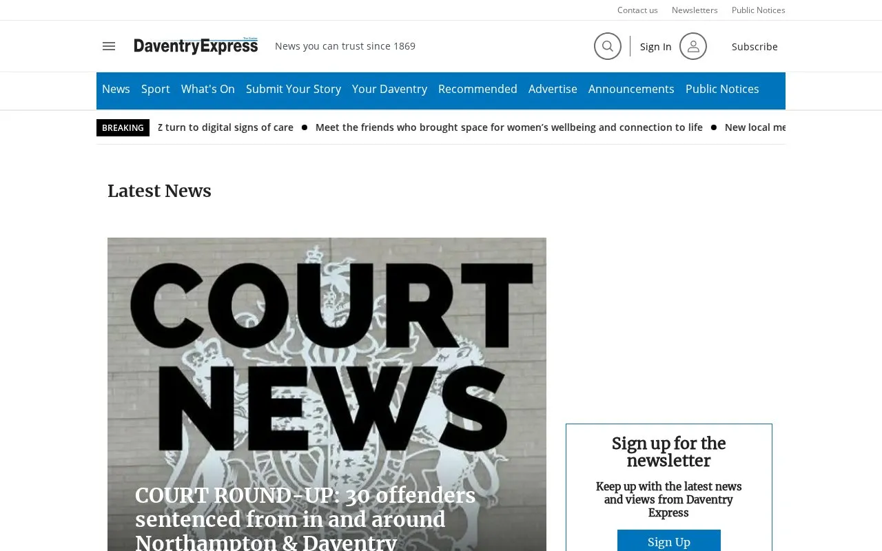 Daventry Express homepage screenshot