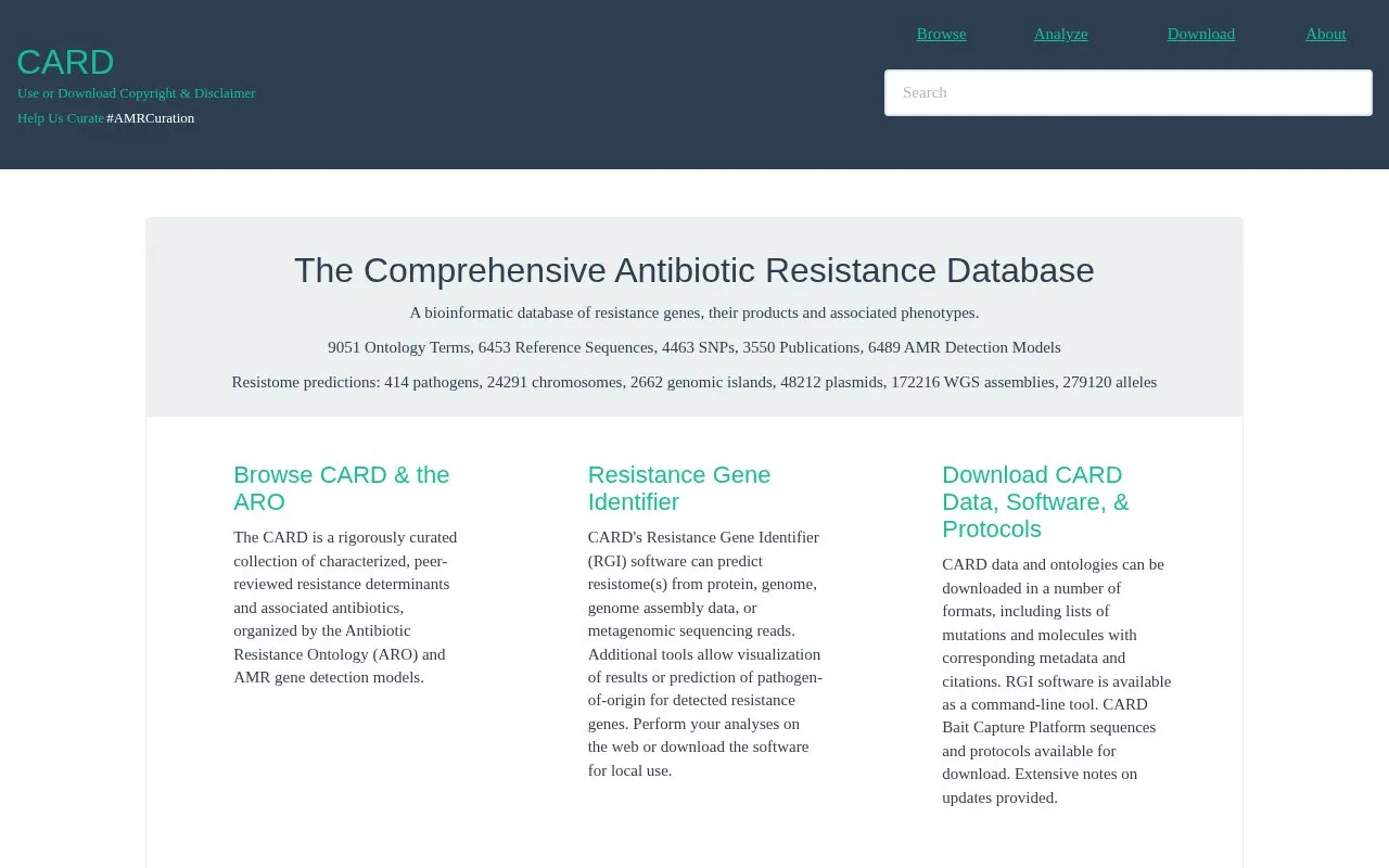 Comprehensive Antibiotic Resistance Database homepage screenshot