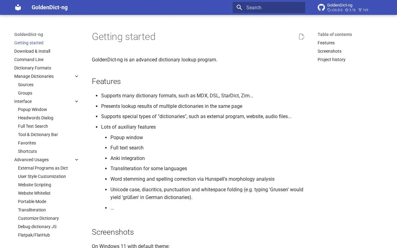 GoldenDict homepage screenshot