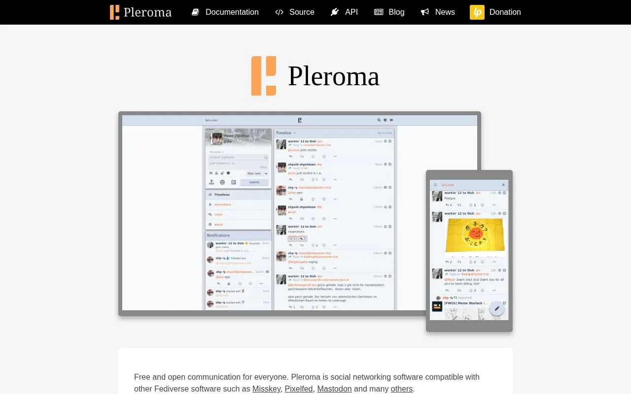 Pleroma homepage screenshot