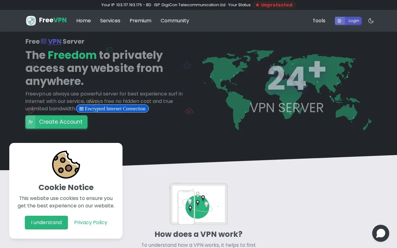 FreeVPN homepage screenshot