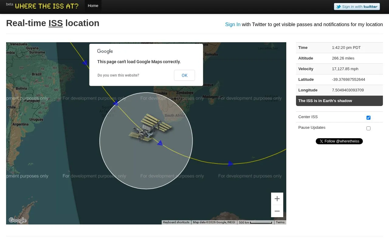 Where The ISS At? homepage screenshot