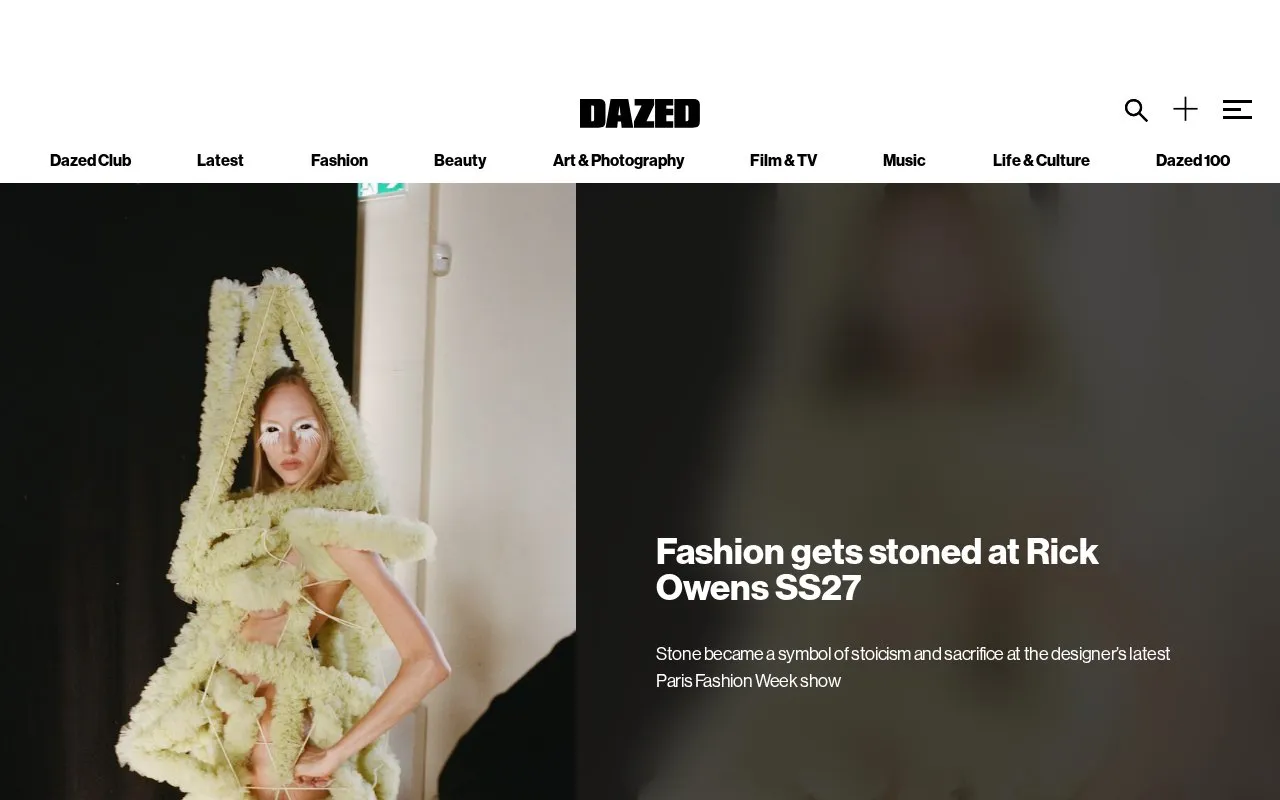 Dazed homepage screenshot
