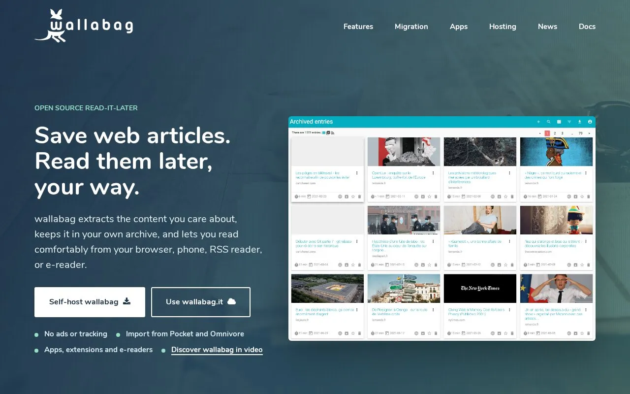 wallabag homepage screenshot