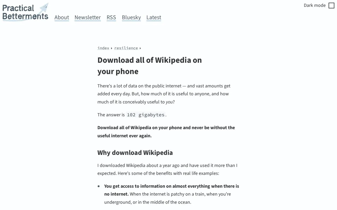 Wiki DL Guide homepage screenshot