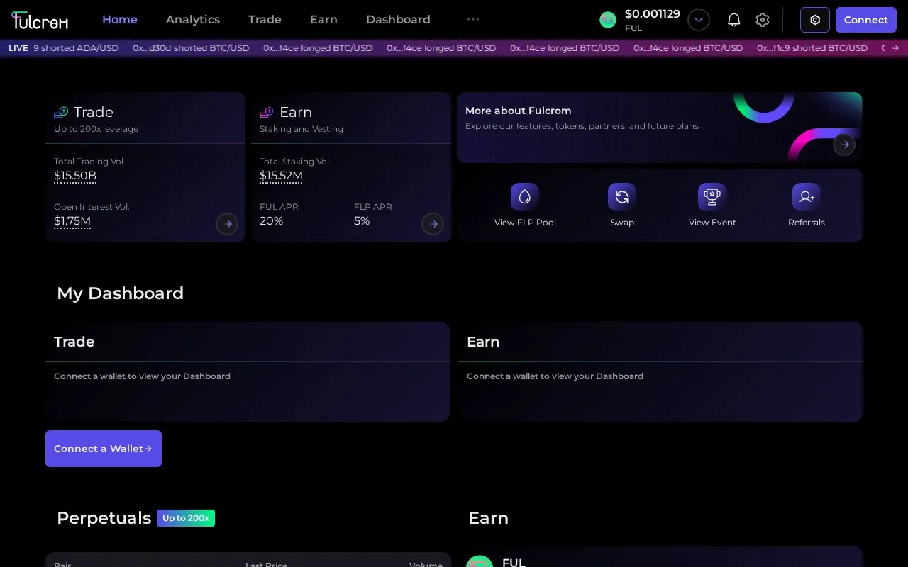 Fulcrom Perps homepage screenshot