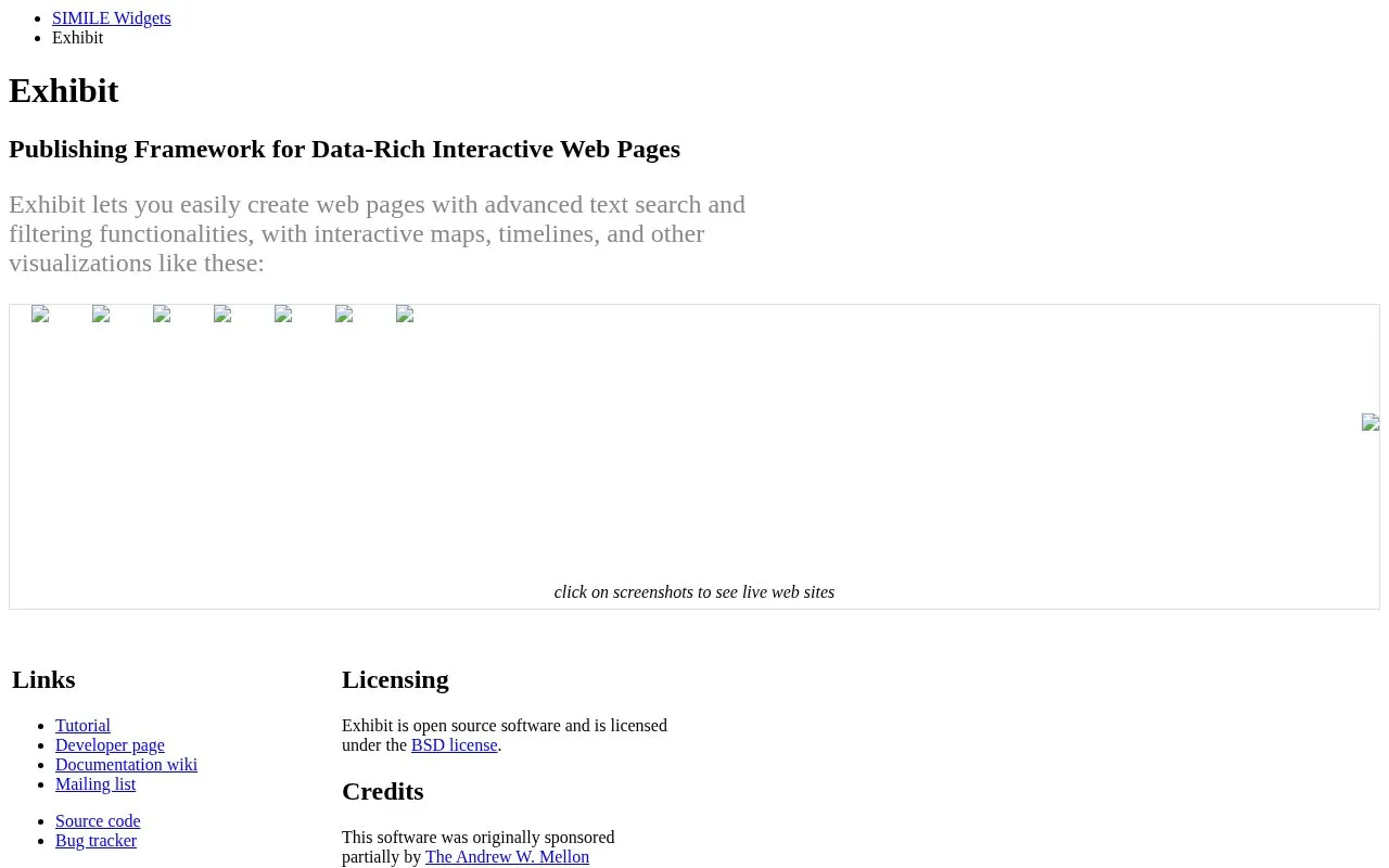 exhibit homepage screenshot