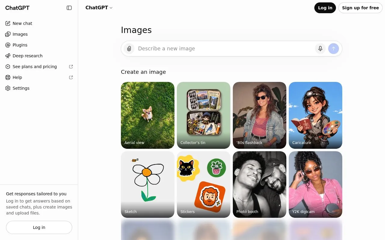 ChatGPT Images homepage screenshot