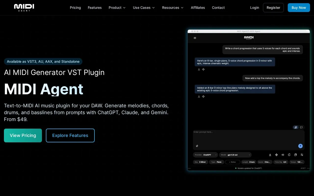 MIDI Agent homepage screenshot