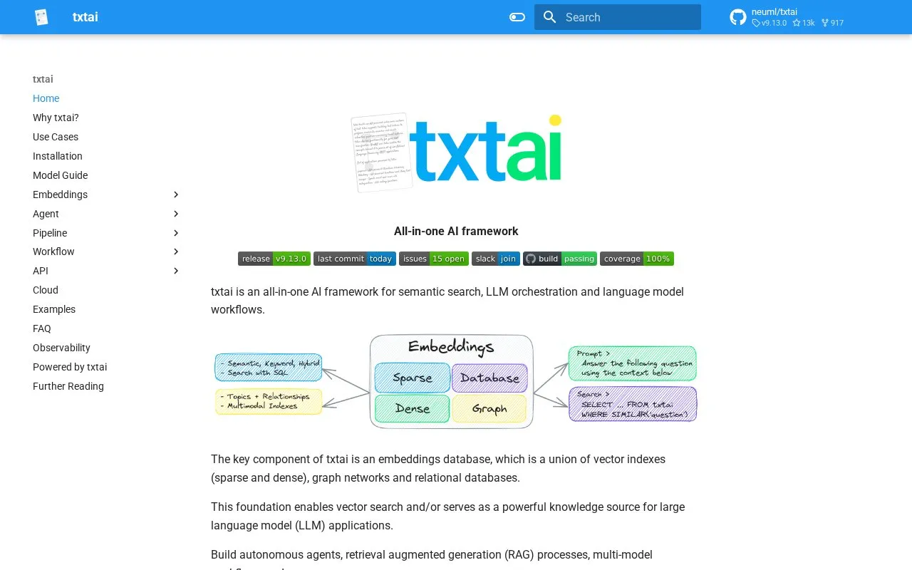 txtai homepage screenshot