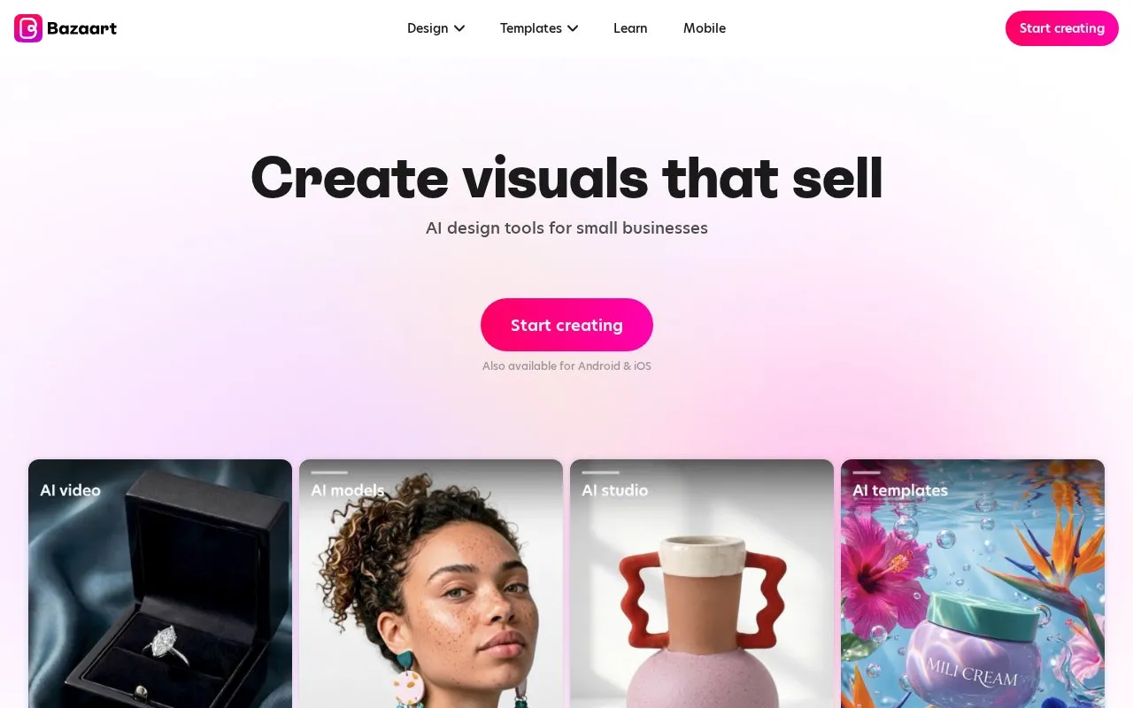 Bazaart homepage screenshot