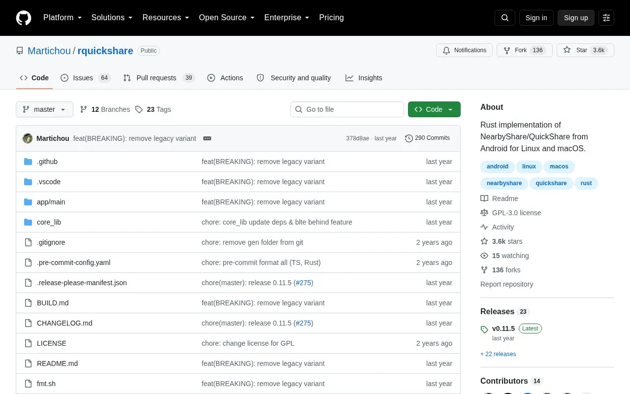 rQuickshare homepage screenshot