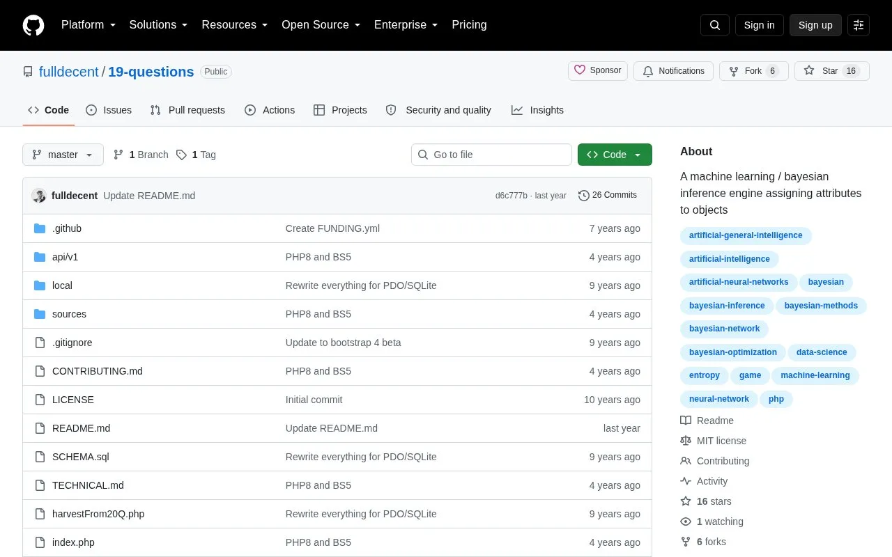 19 Questions homepage screenshot