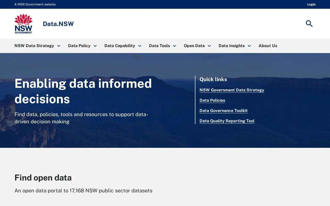 Data.NSW homepage screenshot