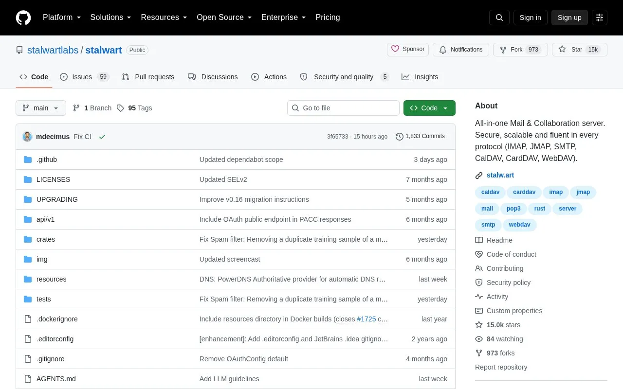 Stalwart homepage screenshot